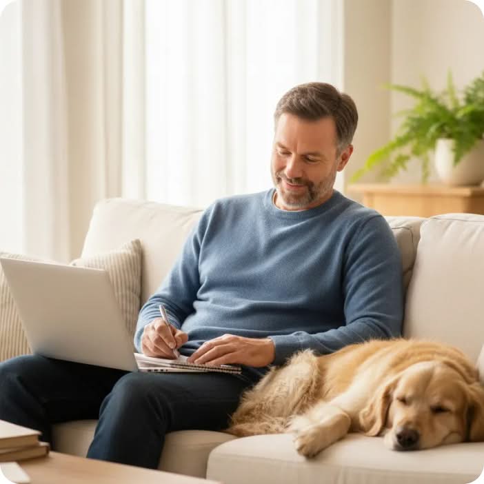 man and dog relaxing